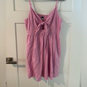 Pink tie front mini dress